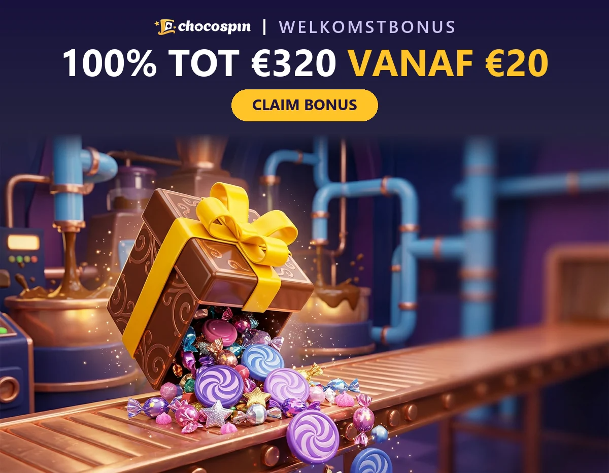 chocoladedoos-met-gele-strik-die-lollies-en-snoep-over-een-lopende-band-uitstort-voor-de-welkomstbonus